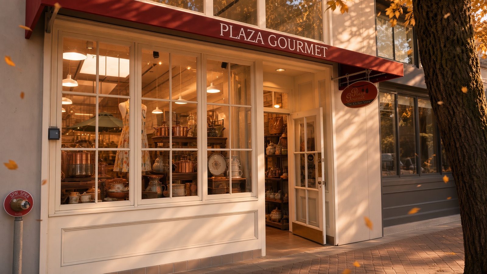 The Plaza Gourmet storefront under its red awning on the Healdsburg Plaza